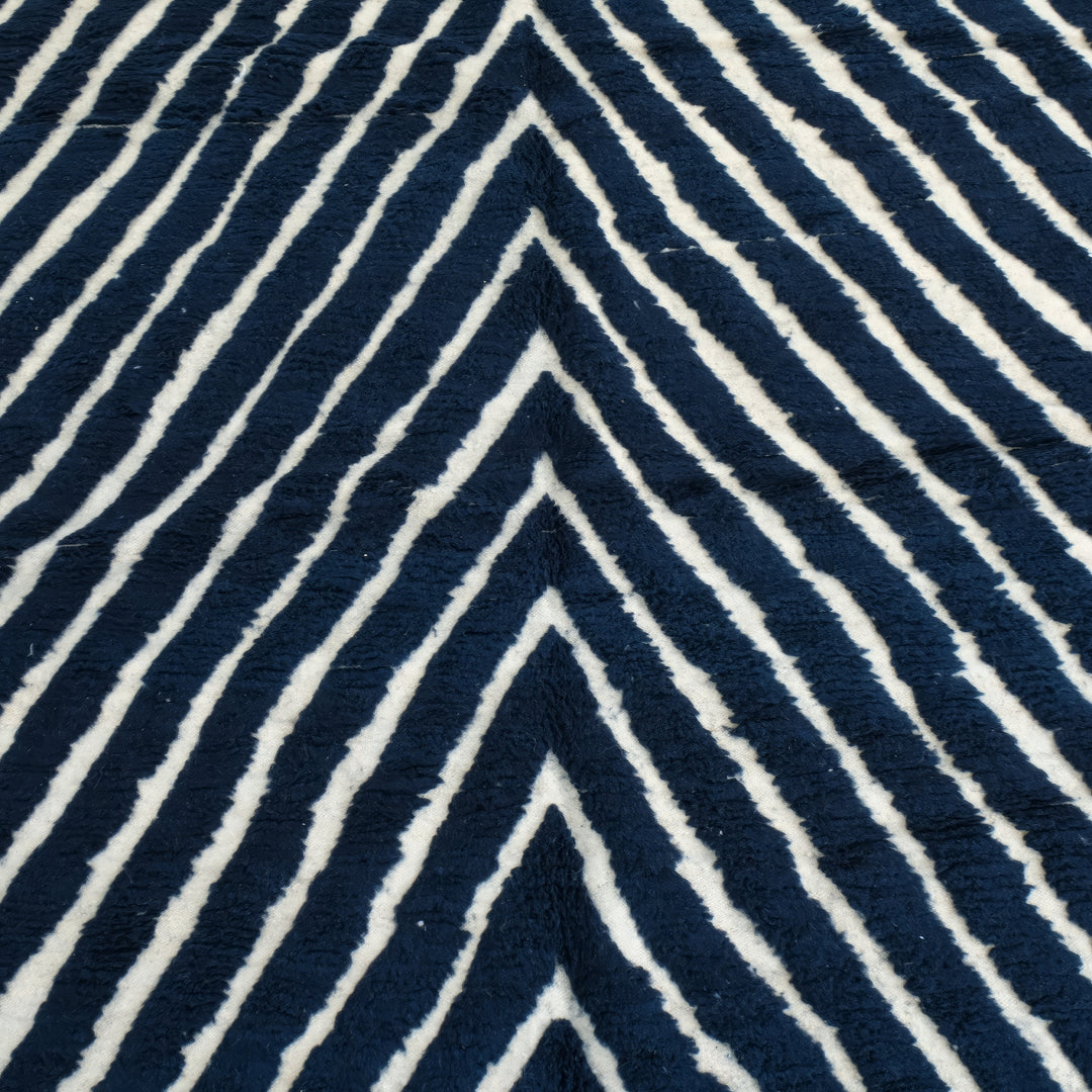 Authentic Custom Beni Ourain Rug | Navy Blue and White Chevron Geometric