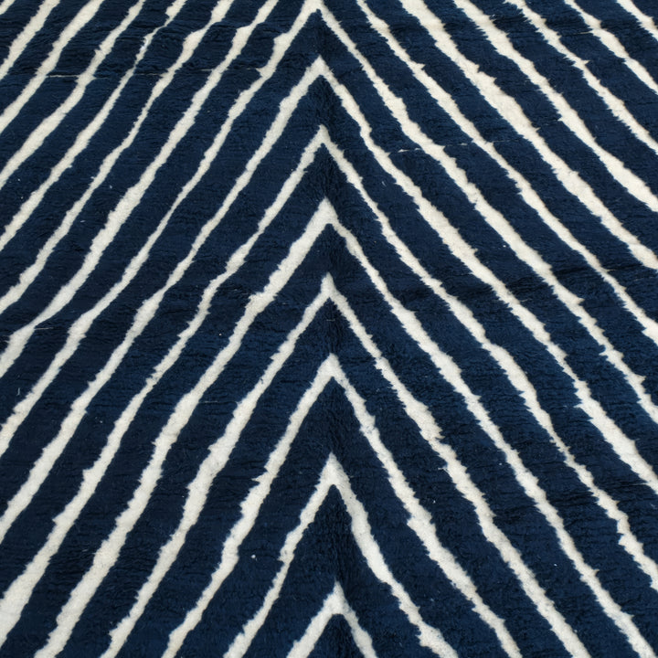 Authentic Custom Beni Ourain Rug | Navy Blue and White Chevron Geometric