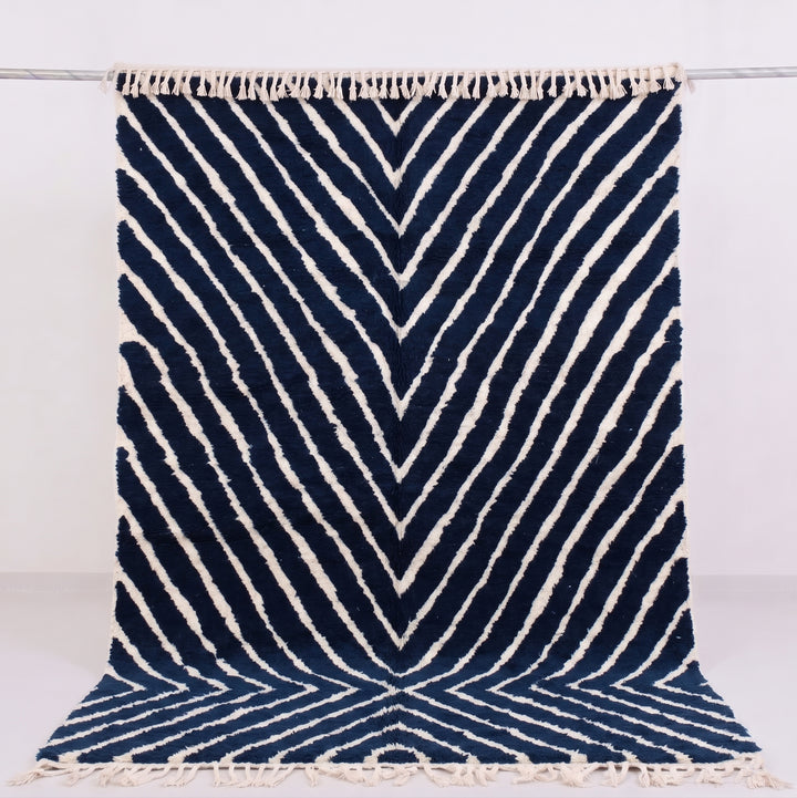 Authentic Custom Beni Ourain Rug | Navy Blue and White Chevron Geometric