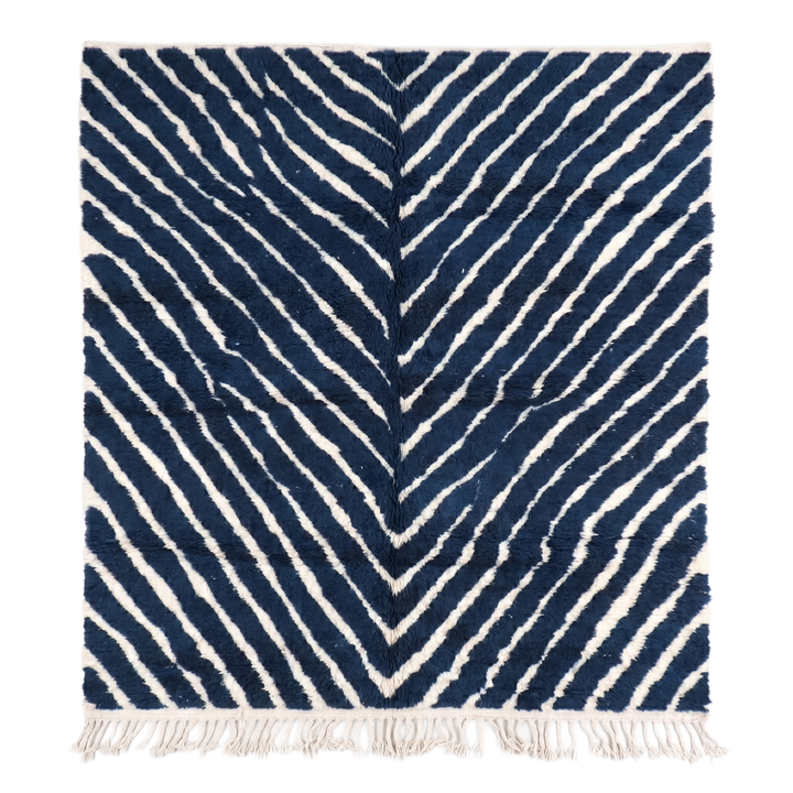 Authentic Custom Beni Ourain Rug | Navy Blue and White Chevron Geometric