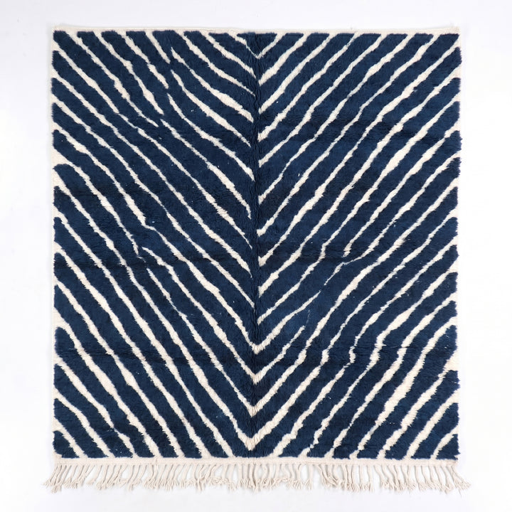 Authentic Custom Beni Ourain Rug | Navy Blue and White Chevron Geometric