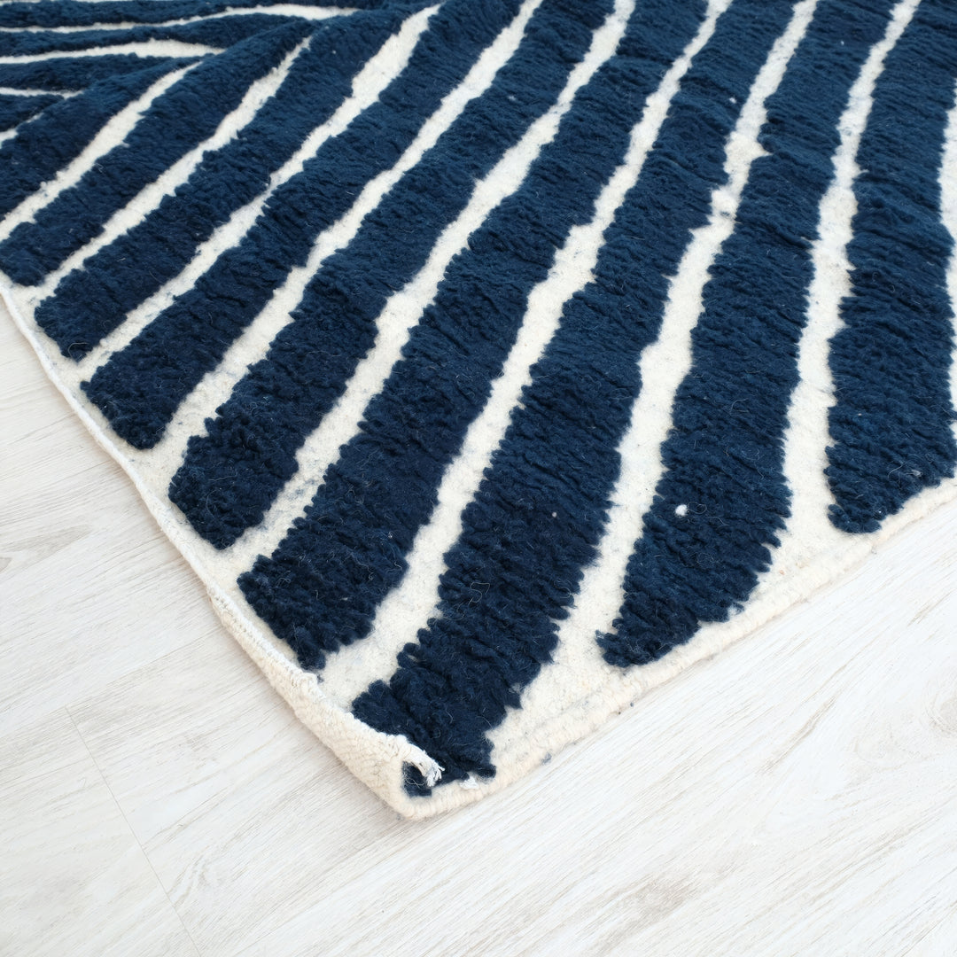 Authentic Custom Beni Ourain Rug | Navy Blue and White Chevron Geometric