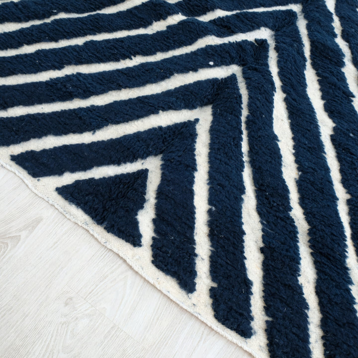Authentic Custom Beni Ourain Rug | Navy Blue and White Chevron Geometric