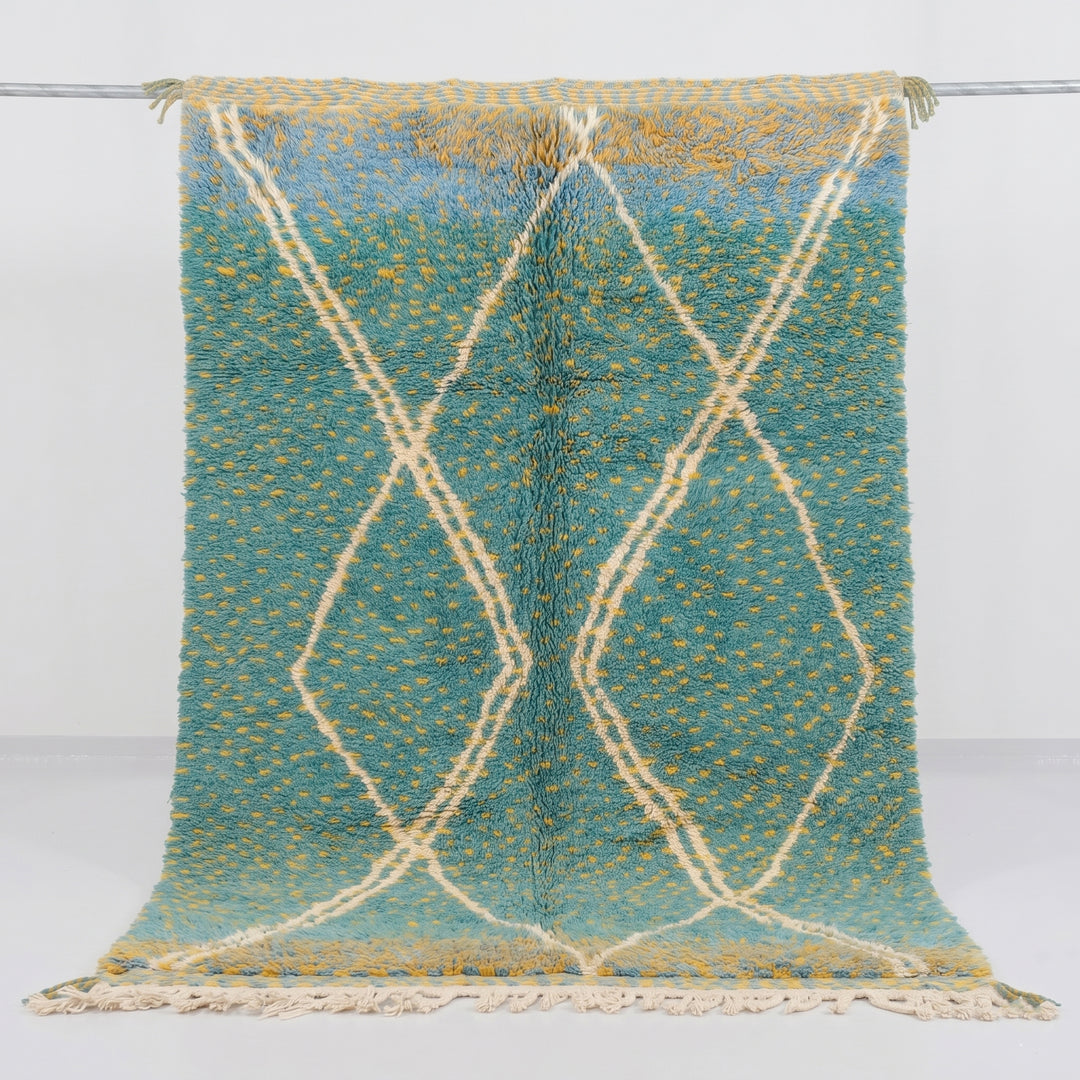 Authentic Custom Beni Ourain Rug |  Ocean Teal &amp; Yellow Speckled