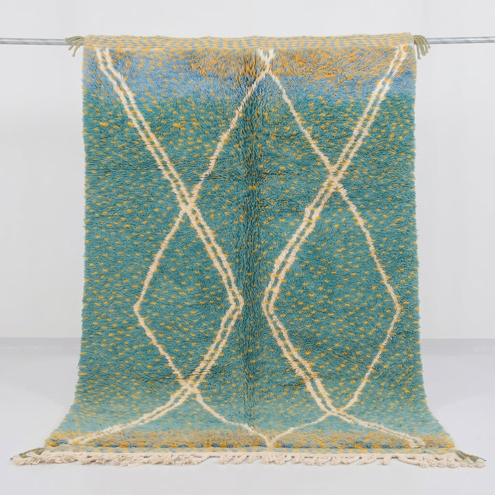 Authentic Custom Beni Ourain Rug |  Ocean Teal &amp; Yellow Speckled