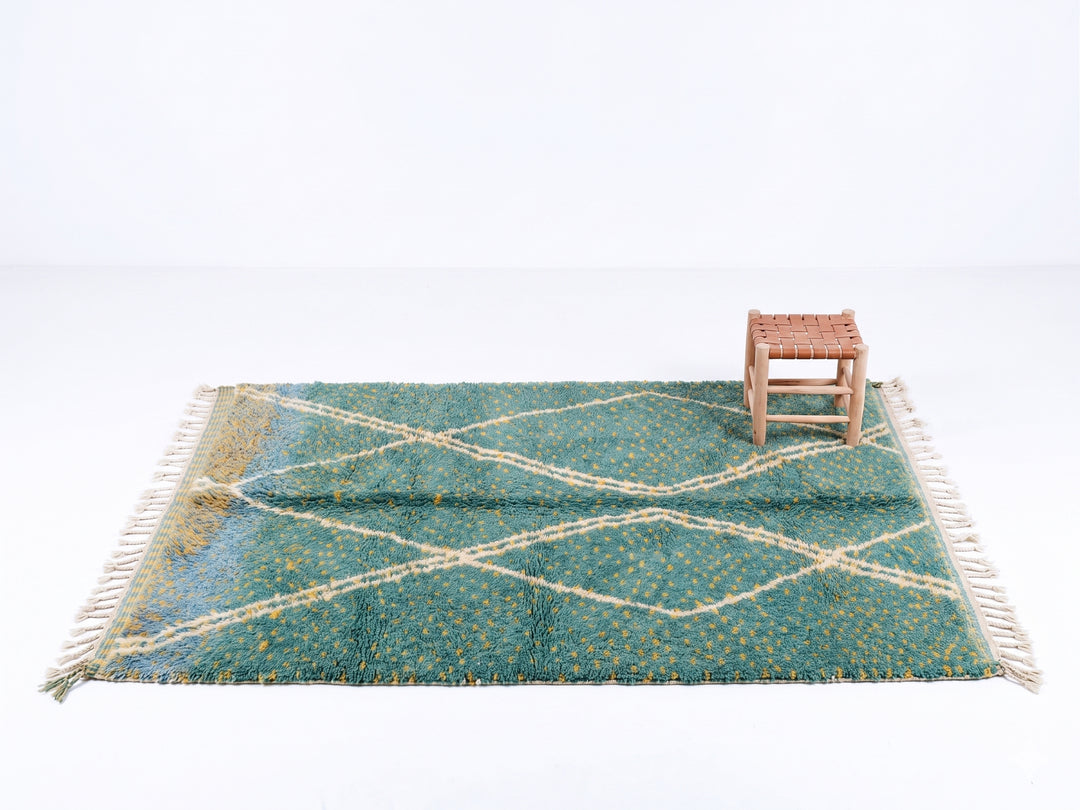 Authentic Custom Beni Ourain Rug |  Ocean Teal &amp; Yellow Speckled