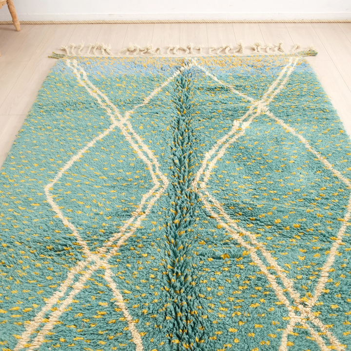 Authentic Custom Beni Ourain Rug |  Ocean Teal &amp; Yellow Speckled