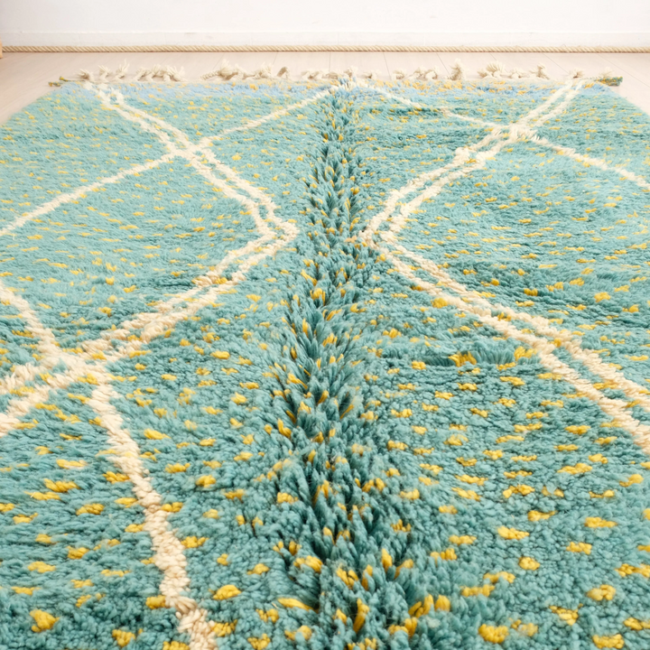 Authentic Custom Beni Ourain Rug |  Ocean Teal &amp; Yellow Speckled