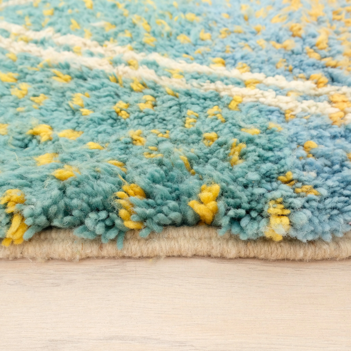 Authentic Custom Beni Ourain Rug |  Ocean Teal &amp; Yellow Speckled