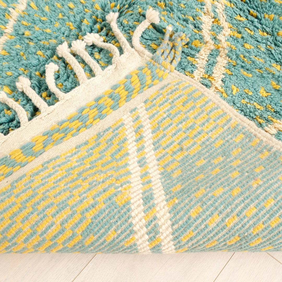 Authentic Custom Beni Ourain Rug |  Ocean Teal &amp; Yellow Speckled