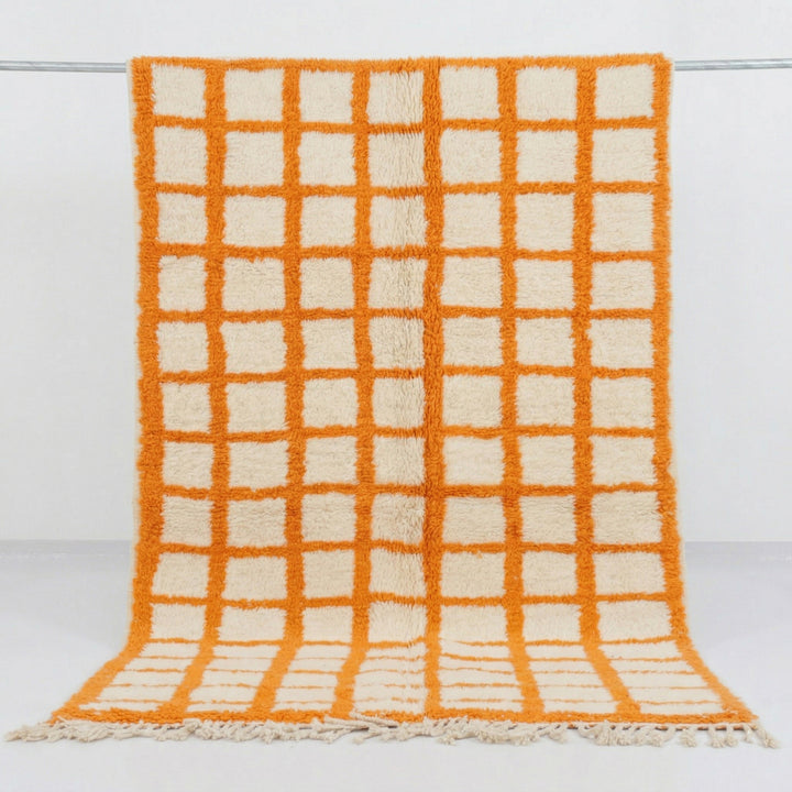 Custom Beni Ourain Rug | Orange Checkered Moroccan Wool