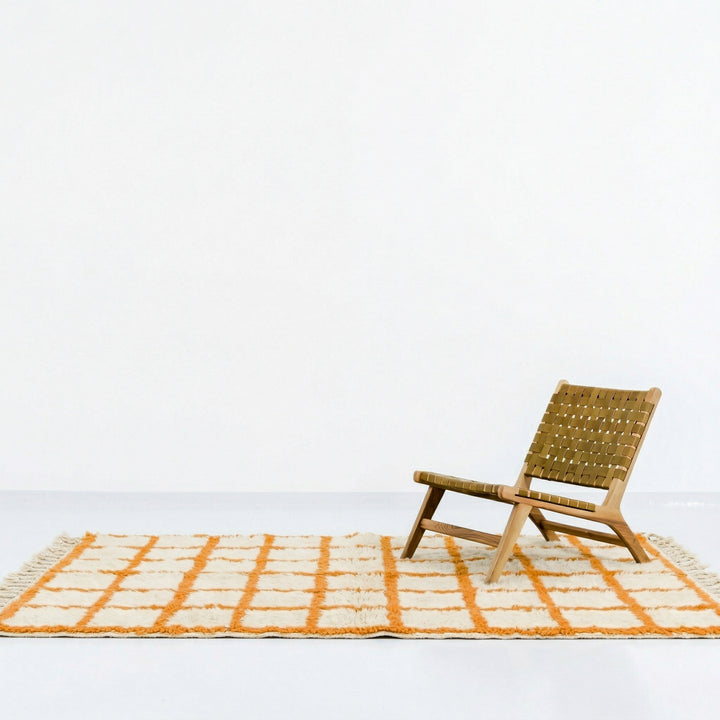 Custom Beni Ourain Rug | Orange Checkered Moroccan Wool