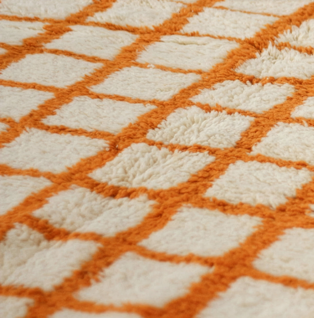Custom Beni Ourain Rug | Orange Checkered Moroccan Wool
