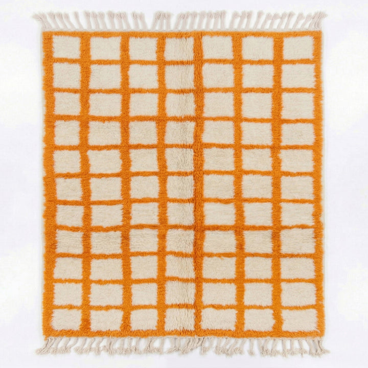Custom Beni Ourain Rug | Orange Checkered Moroccan Wool