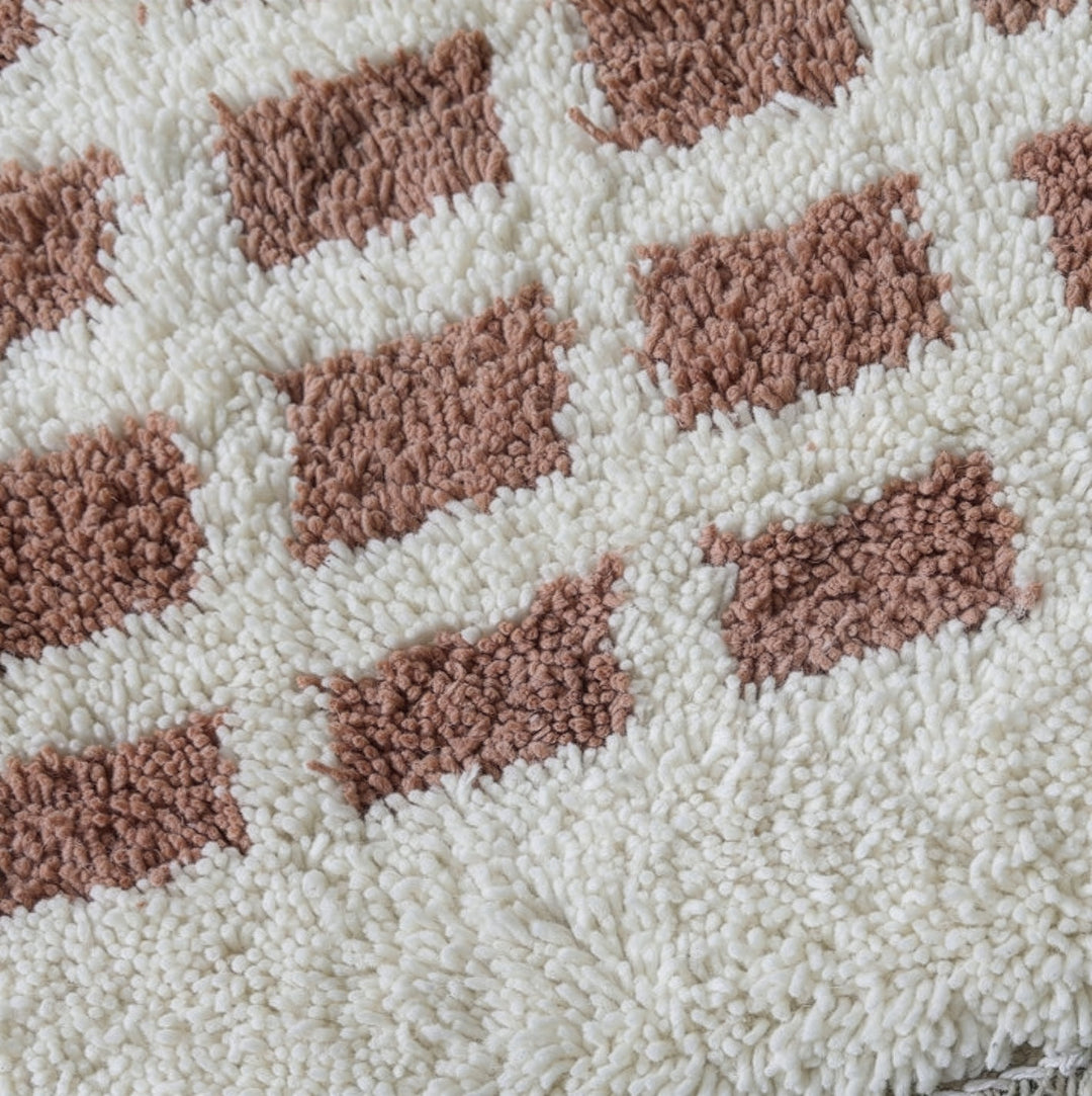 Custom Beni Ourain Rug | Peach Pink &amp; Cream Modern Geometric Check
