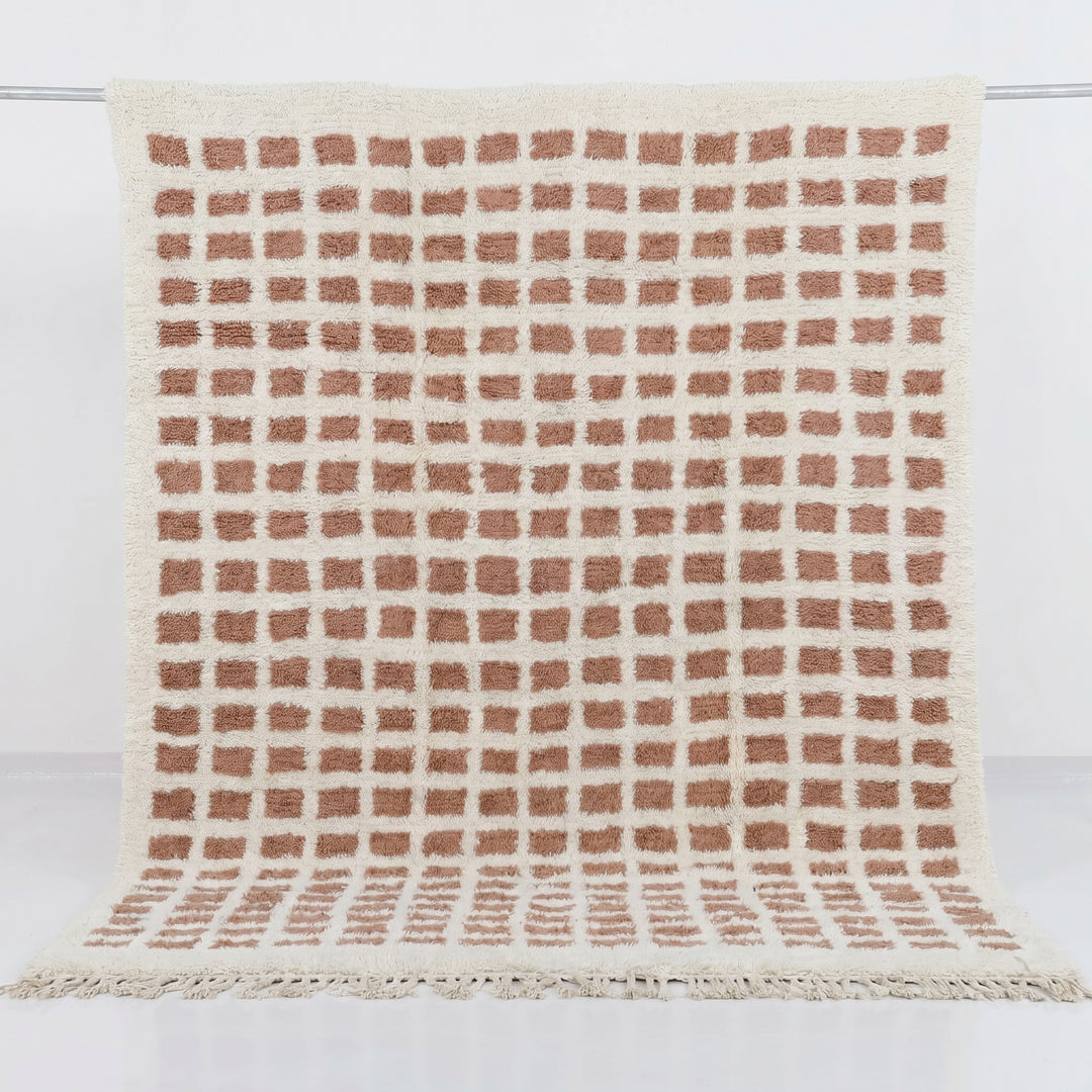 Custom Beni Ourain Rug | Peach Pink &amp; Cream Modern Geometric Check