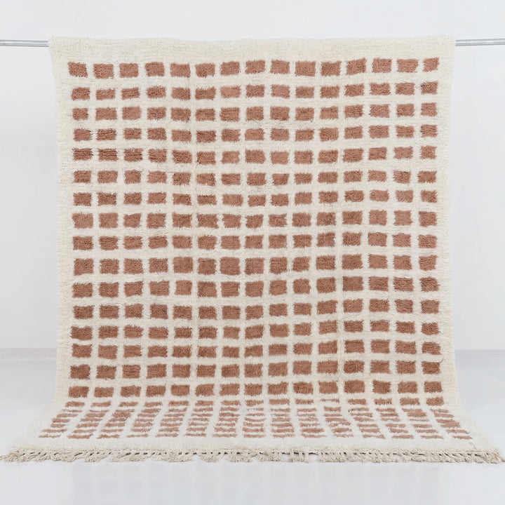 Custom Beni Ourain Rug | Peach Pink &amp; Cream Modern Geometric Check