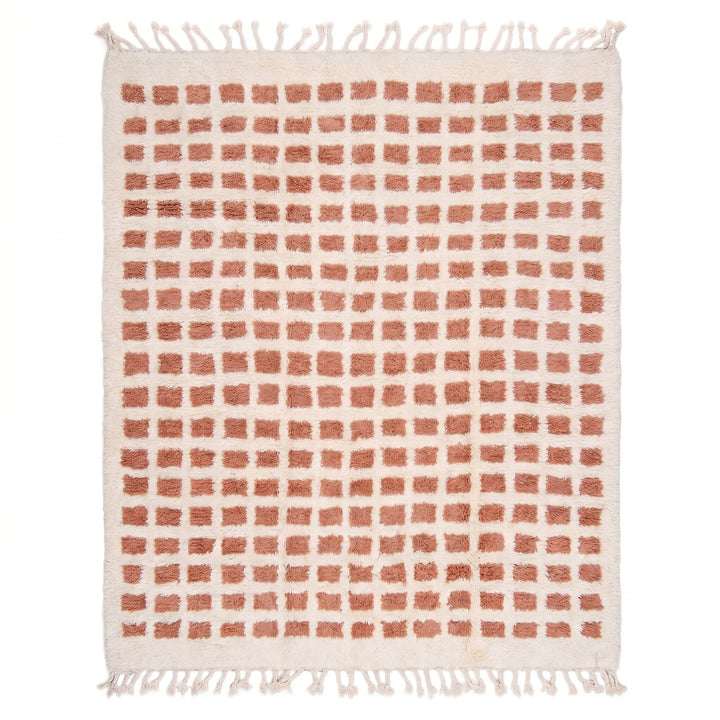 Custom Beni Ourain Rug | Peach Pink &amp; Cream Modern Geometric Check
