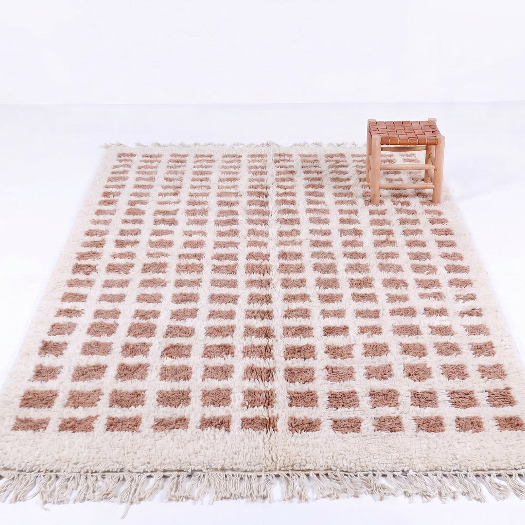 Custom Beni Ourain Rug | Peach Pink &amp; Cream Modern Geometric Check