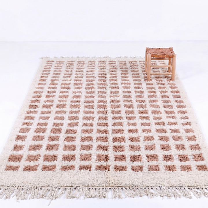 Custom Beni Ourain Rug | Peach Pink &amp; Cream Modern Geometric Check