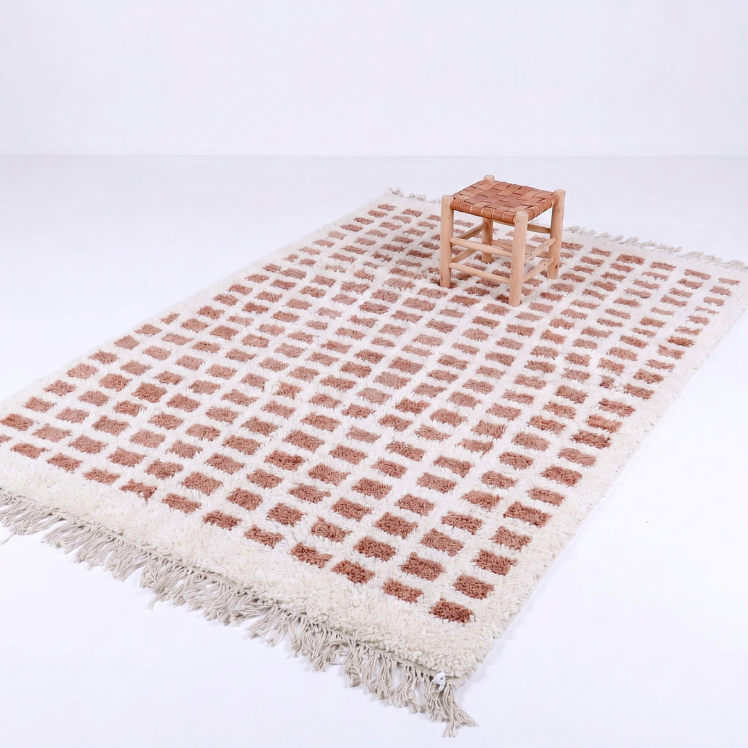Custom Beni Ourain Rug | Peach Pink &amp; Cream Modern Geometric Check