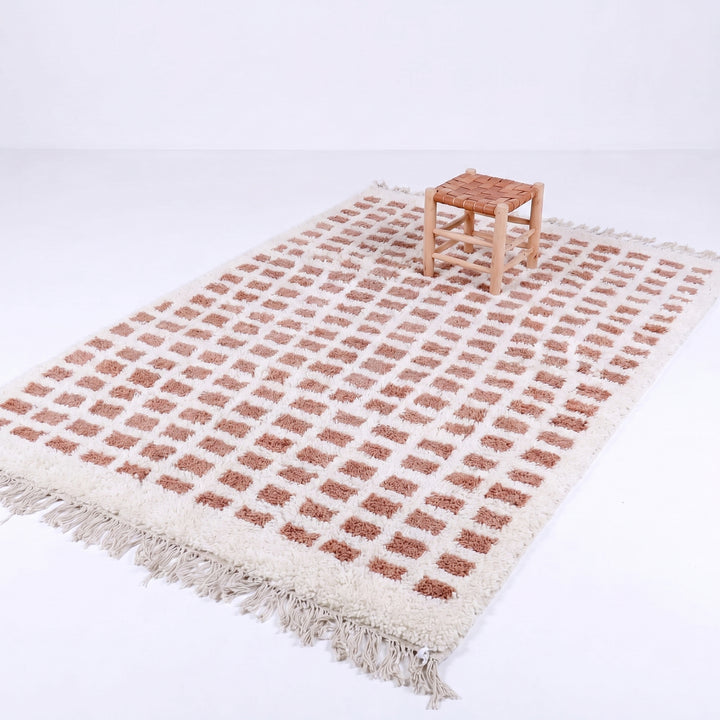 Custom Beni Ourain Rug | Peach Pink &amp; Cream Modern Geometric Check