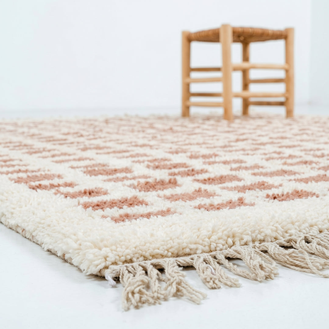 Custom Beni Ourain Rug | Peach Pink &amp; Cream Modern Geometric Check