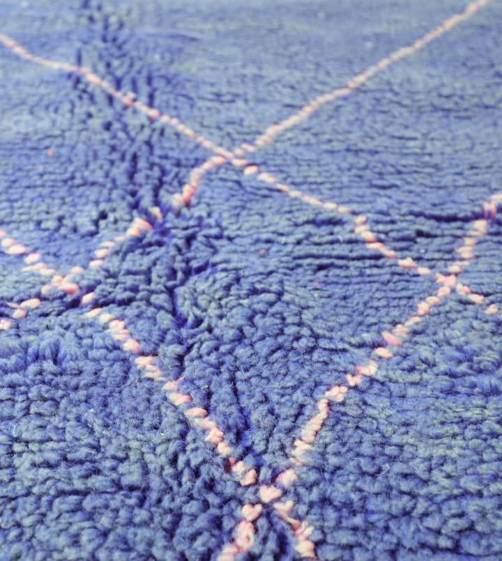 Custom Moroccan Round Rug –  Periwinkle Blue with Pale Pink Lattice