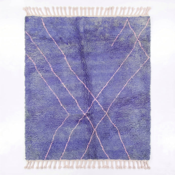 Authentic Custom Beni Ourain Rug | Periwinkle Blue Minimalist Diamond