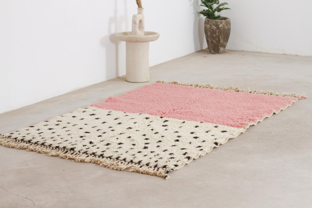 Custom Beni Ourain Rug | Pink Color Block &amp; Polka Dot