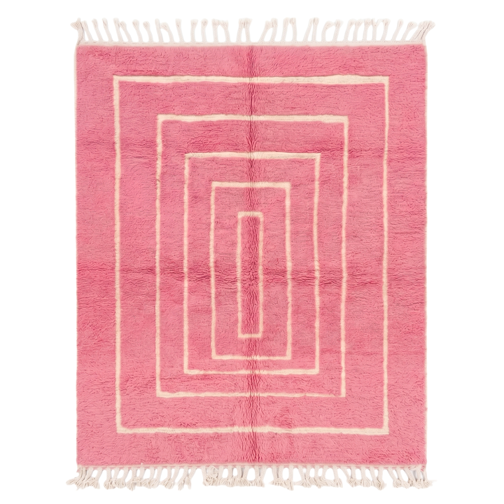Custom Beni Ourain Rug | Pink Concentric Geometric Pattern