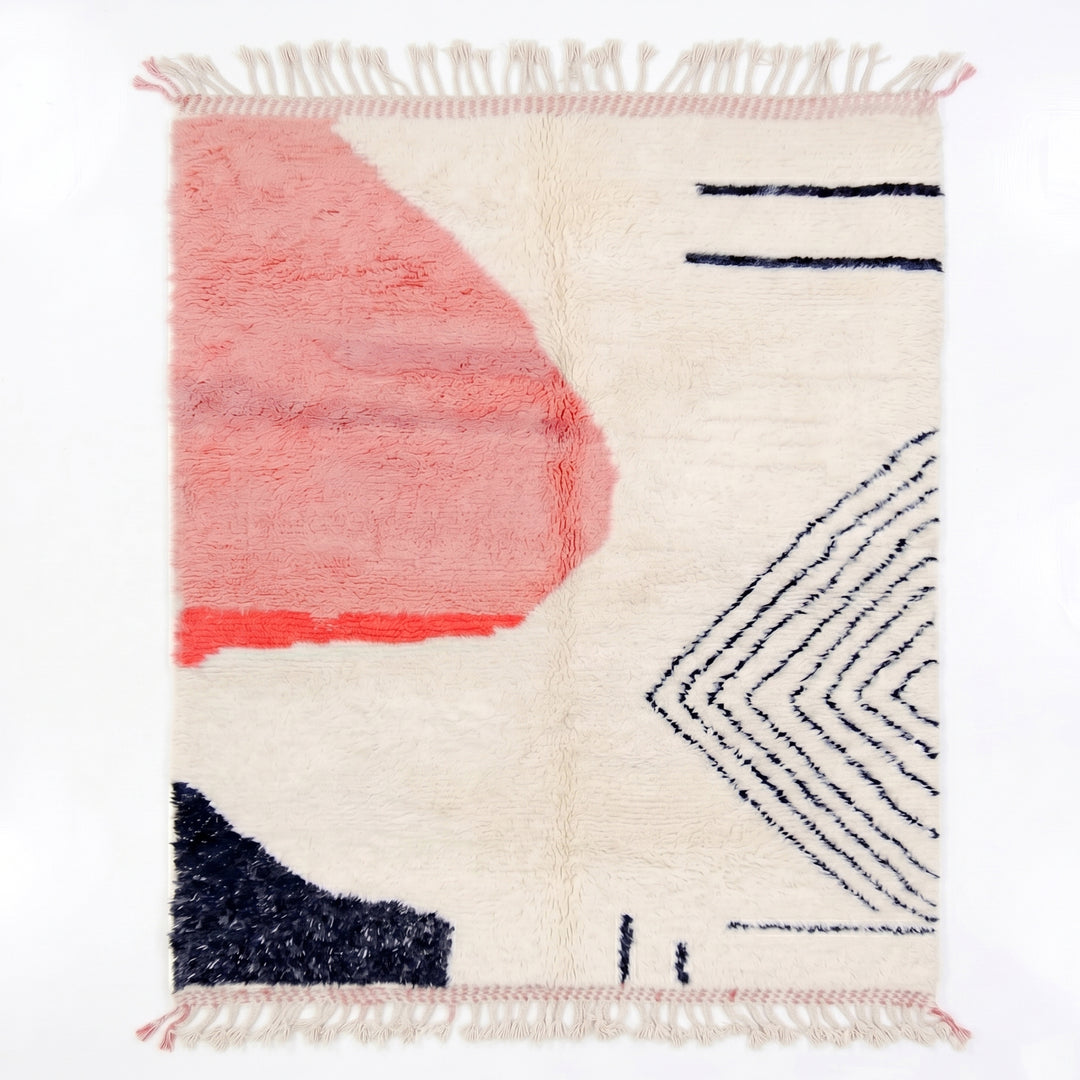 Authentic Custom Beni Ourain Rug | Pink &amp; Charcoal Abstract Geometric