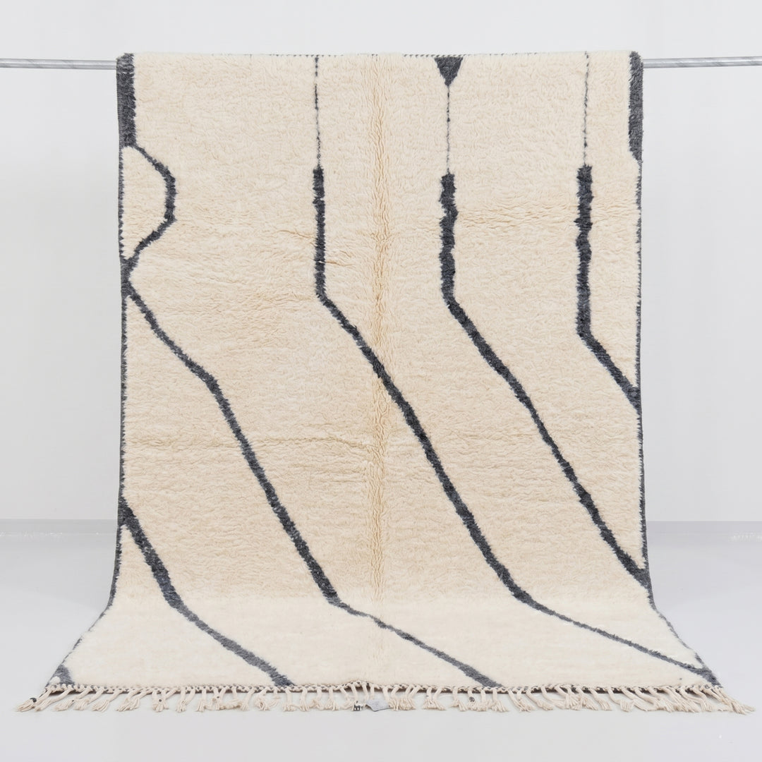 Authentic Custom Beni Ourain Rug | Abstract Cream &amp; Charcoal Minimalist