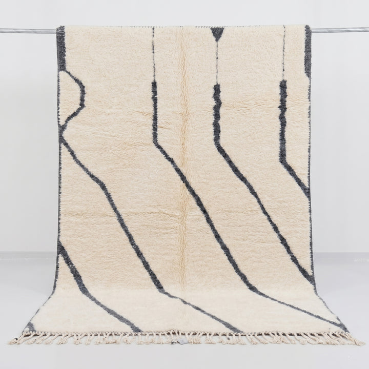 Authentic Custom Beni Ourain Rug | Abstract Cream &amp; Charcoal Minimalist