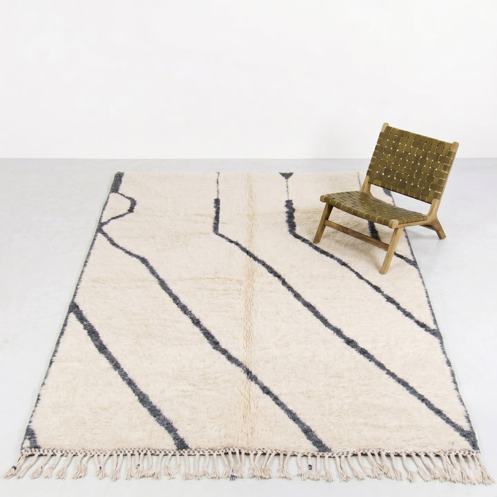 Authentic Custom Beni Ourain Rug | Abstract Cream &amp; Charcoal Minimalist