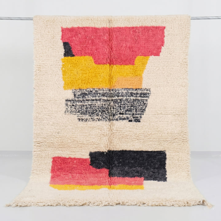 Custom Beni Ourain Rug | Plush Cream and Coral and Mustard Wool