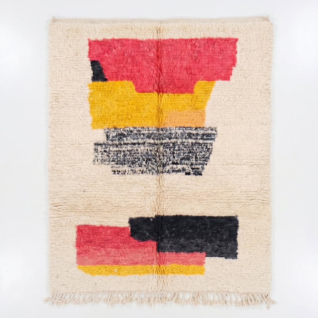Custom Beni Ourain Rug | Plush Cream and Coral and Mustard Wool