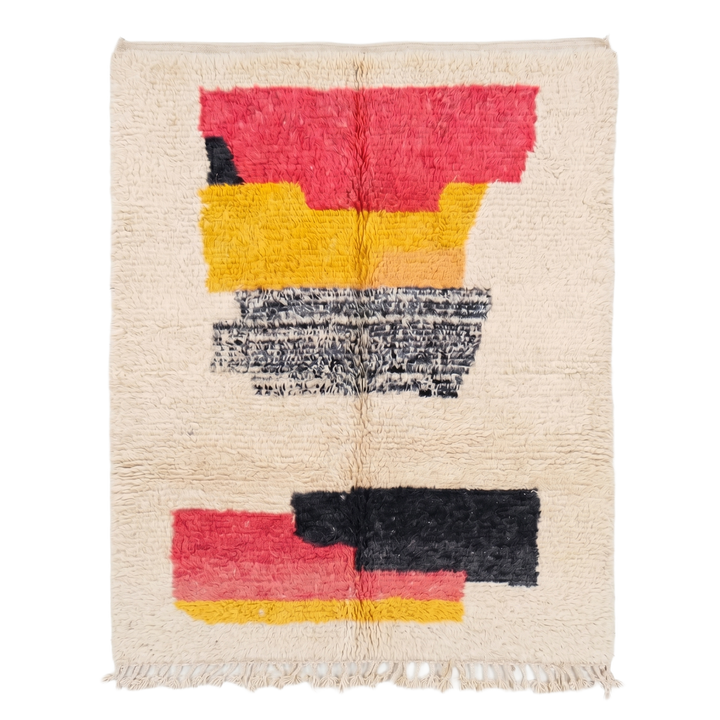 Authentic Custom Beni Ourain Rug | Plush Cream and Coral and Mustard Wool