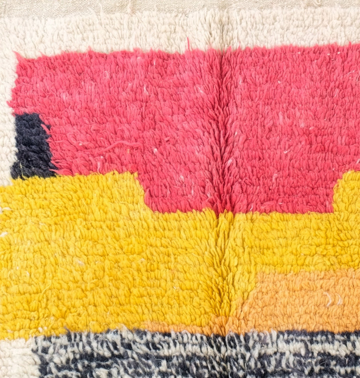 Custom Beni Ourain Rug | Plush Cream and Coral and Mustard Wool