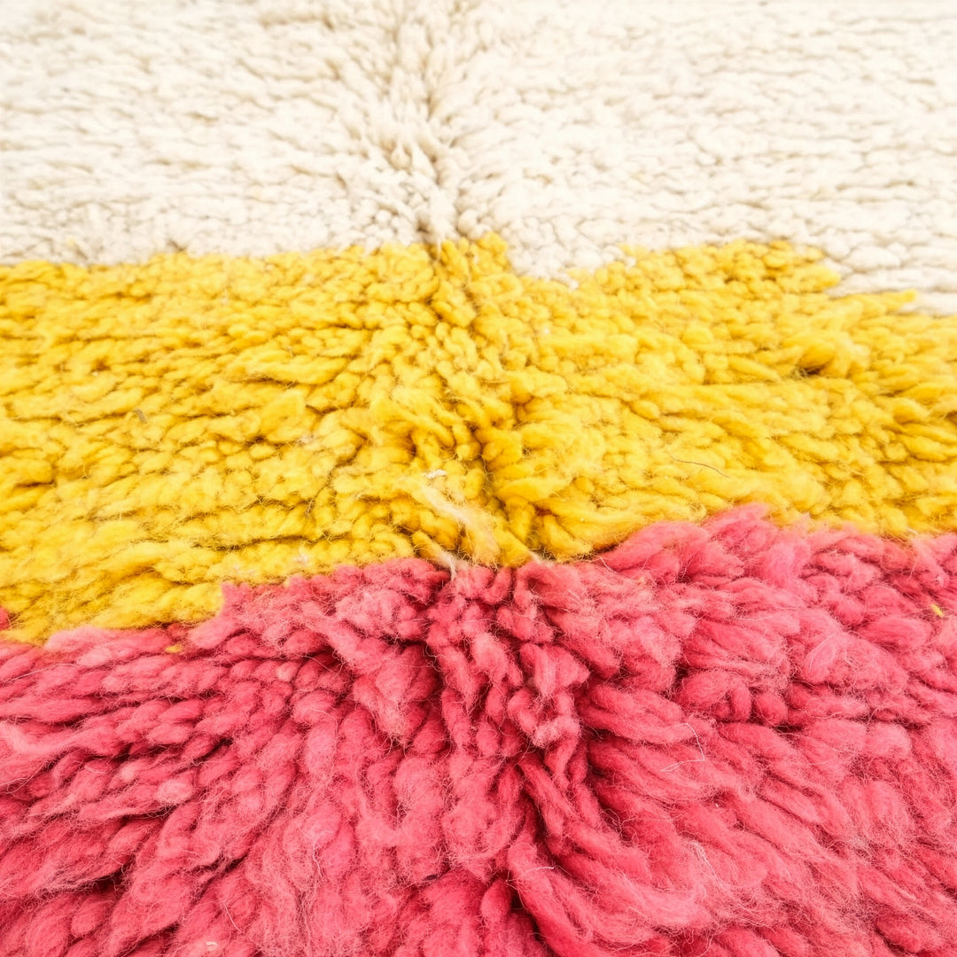 Beni Ourain Moroccan Runner Rug – Plush Cream and Coral and Mustard Wool