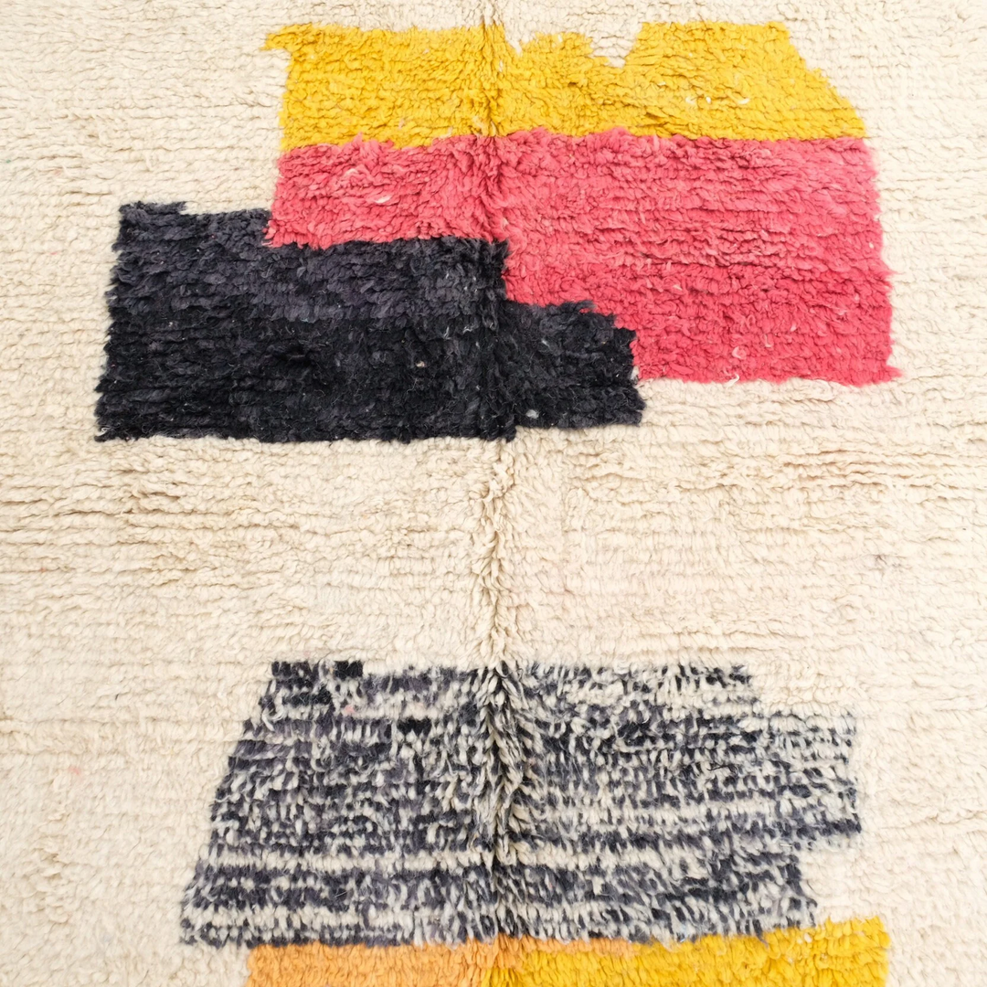 Beni Ourain Moroccan Runner Rug – Plush Cream and Coral and Mustard Wool