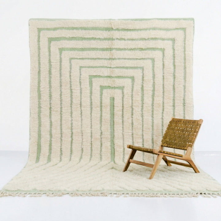 Authentic Custom Beni Ourain Rug | Sage Green Geometric Maze