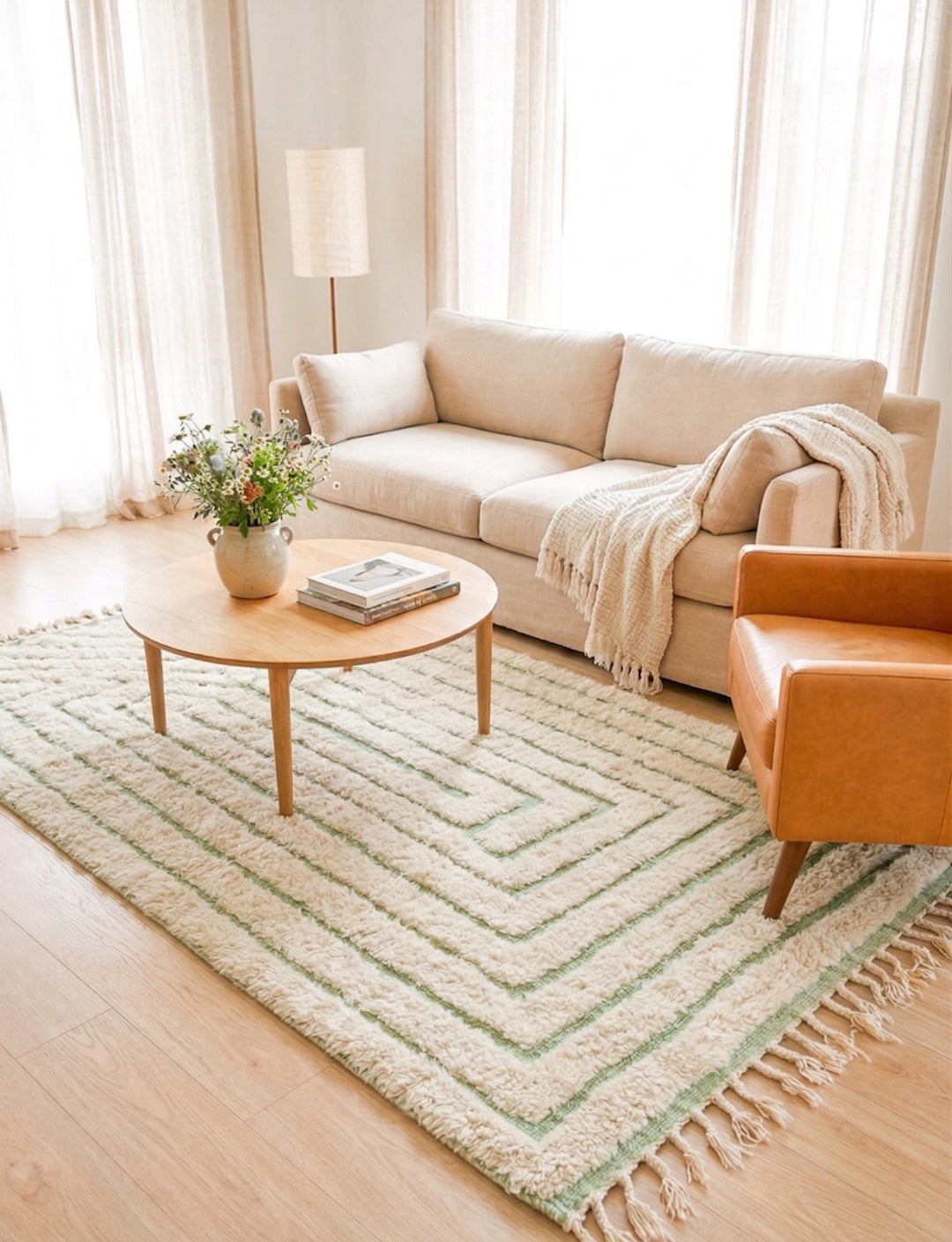 Authentic Custom Beni Ourain Rug | Sage Green Geometric Maze