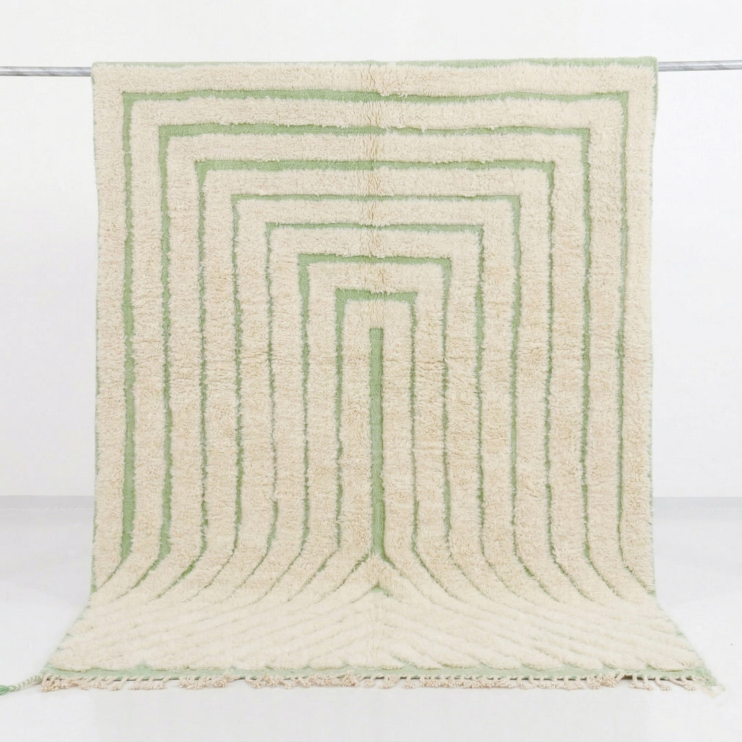 Authentic Custom Beni Ourain Rug | Sage Green Geometric Maze