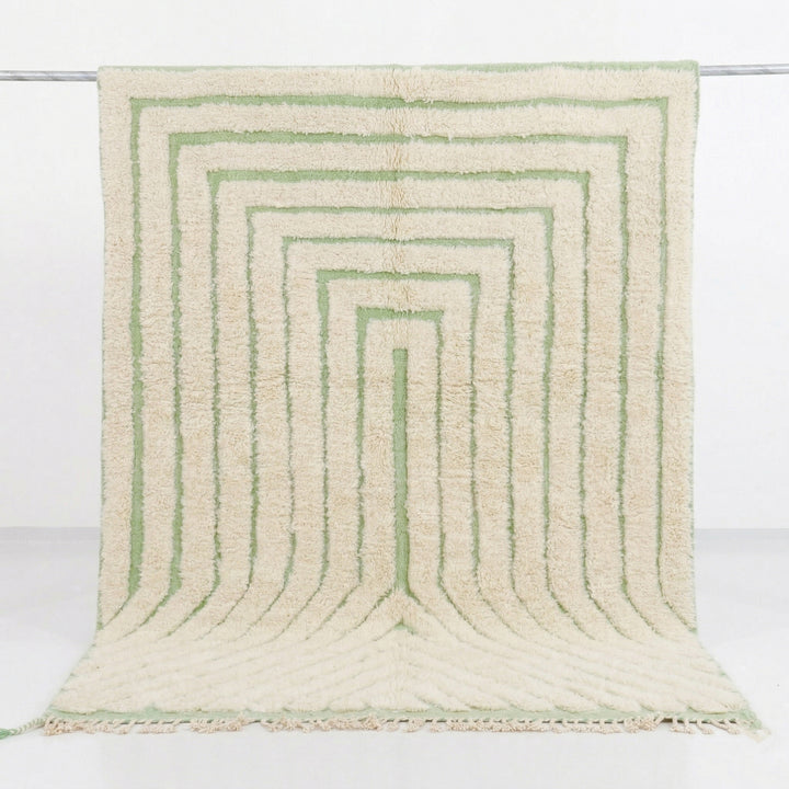 Authentic Custom Beni Ourain Rug | Sage Green Geometric Maze