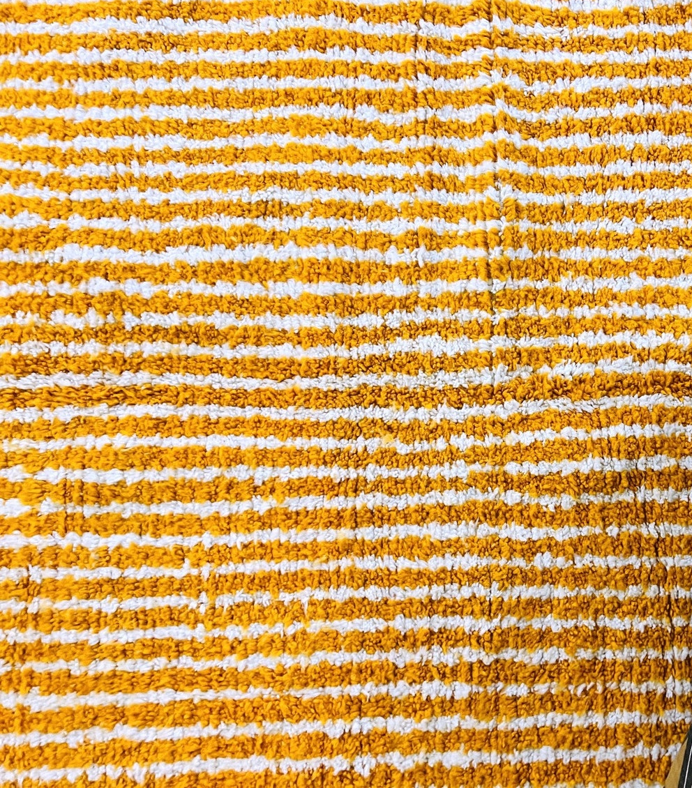 Custom Beni Ourain Rug | Reversible Mustard Yellow &amp; Cream Stripes