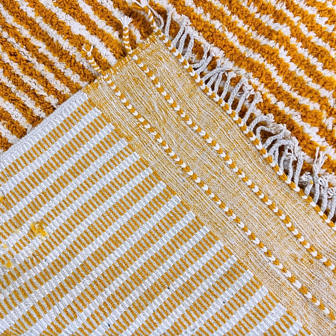 Custom Beni Ourain Rug | Reversible Mustard Yellow &amp; Cream Stripes