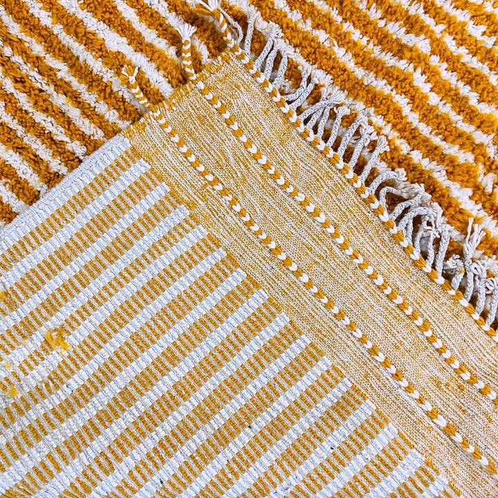 Custom Beni Ourain Rug | Reversible Mustard Yellow &amp; Cream Stripes