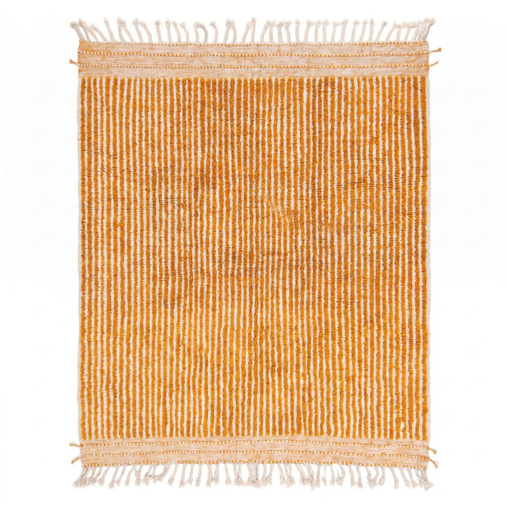 Custom Beni Ourain Rug | Reversible Mustard Yellow &amp; Cream Stripes