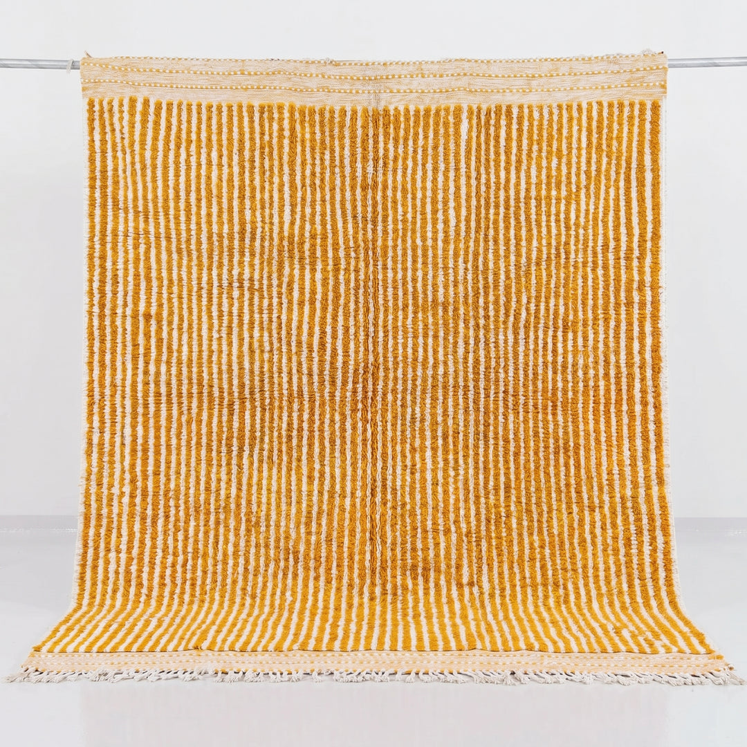 Custom Beni Ourain Rug | Reversible Mustard Yellow &amp; Cream Stripes